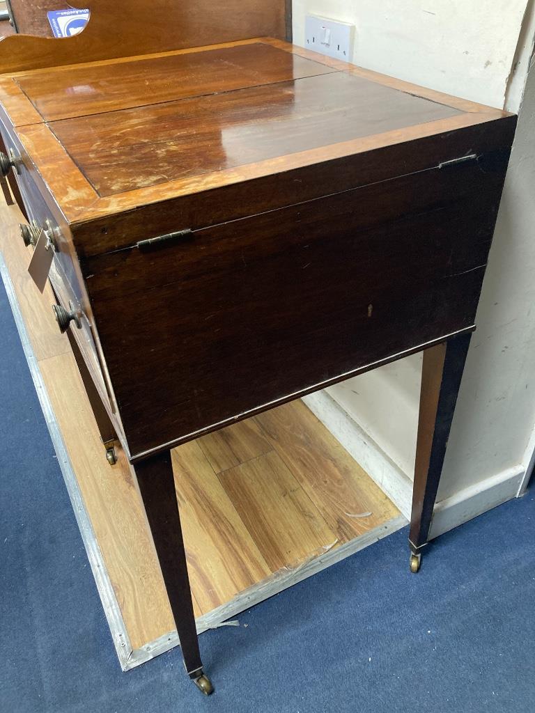 A George III satinwood banded mahogany enclosed wash stand, width 61cm, depth 51cm, height 88cm